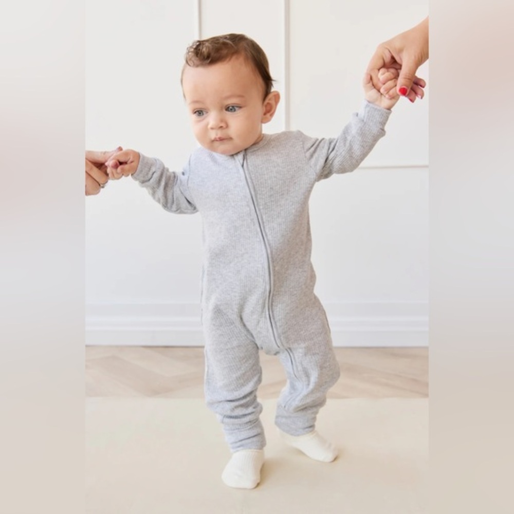 Jamie Kay Organic Cotton Modal Frankie Zip Onepiece Sage Stripe 0-3M